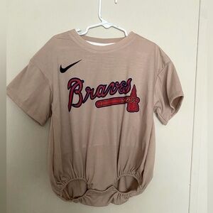 Nike Tan Braves Short-Sleeve Romper Tee with Red Logo